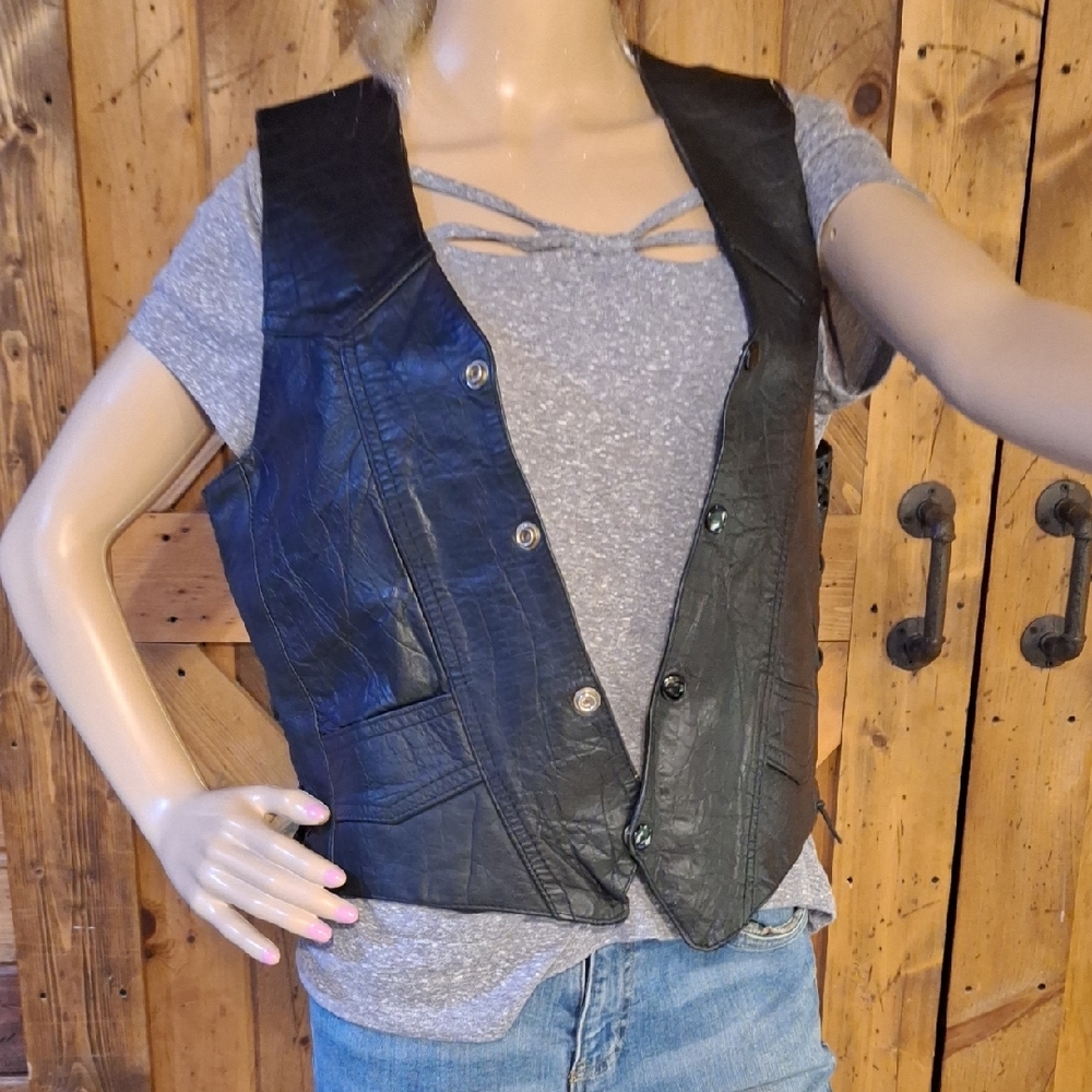 Women's Black Leather Vest